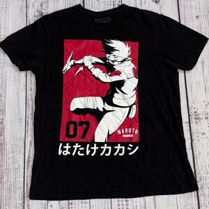 Naruto Shippuden Kakashi Hatake Graphic Tee Black L Red White Anime Shirt